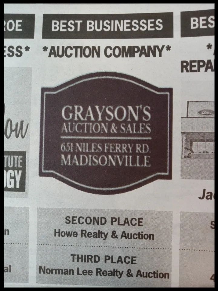Best Businesses — Auction Company: Grayson's Auction and Sales, first place